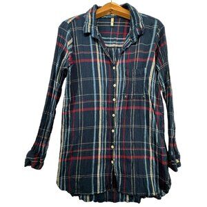 Mountain Khakis Womens Button Shirt Sz M Navy Blue Plaid Modal Outdoorsy Classic